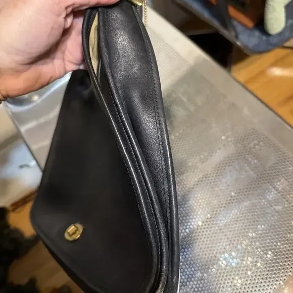 Coach Vintage Crescent Flap Turnlock Black Leather Shoulder/Crossbody Bag - Picture 6 of 16